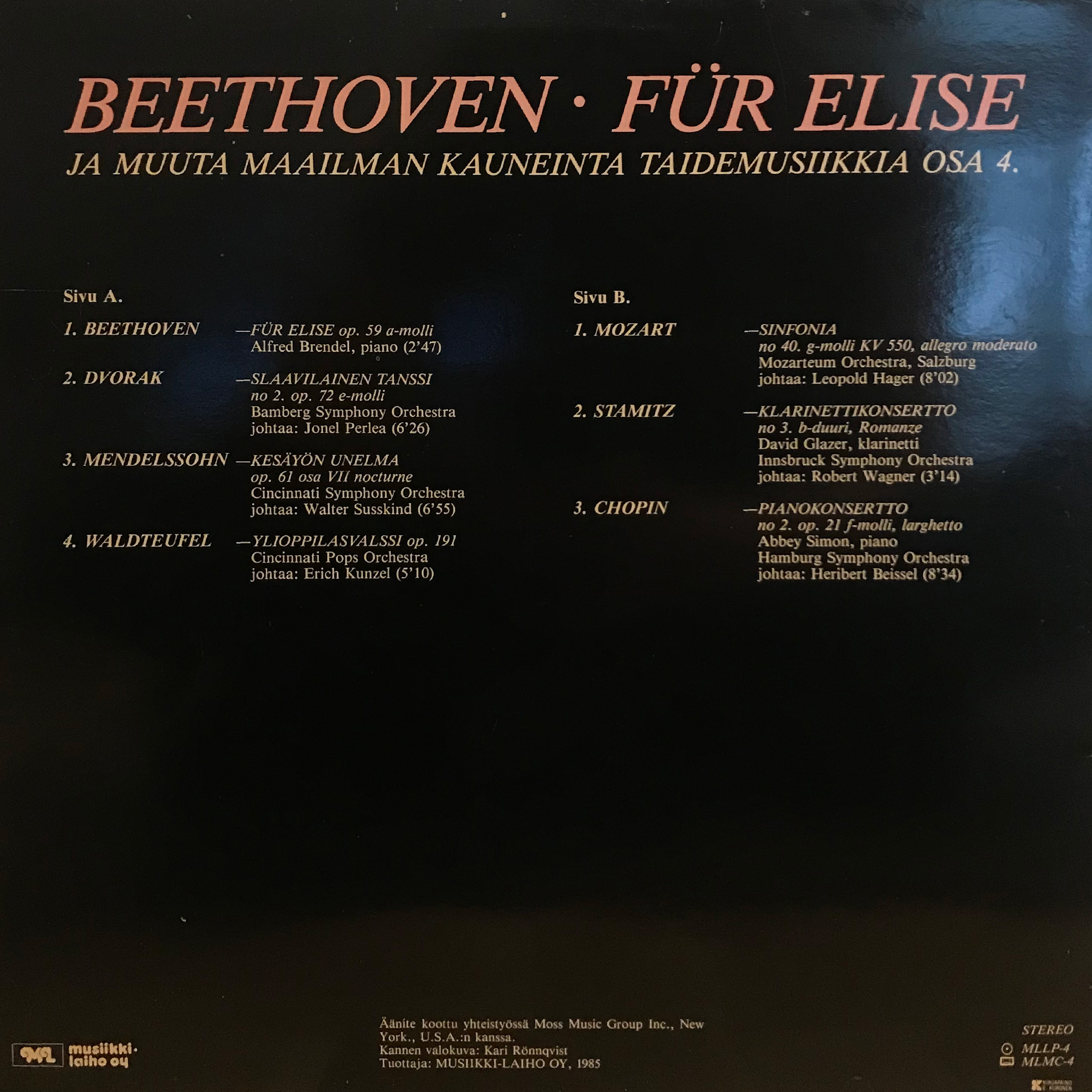 Back cover for album 'Fur Elise"